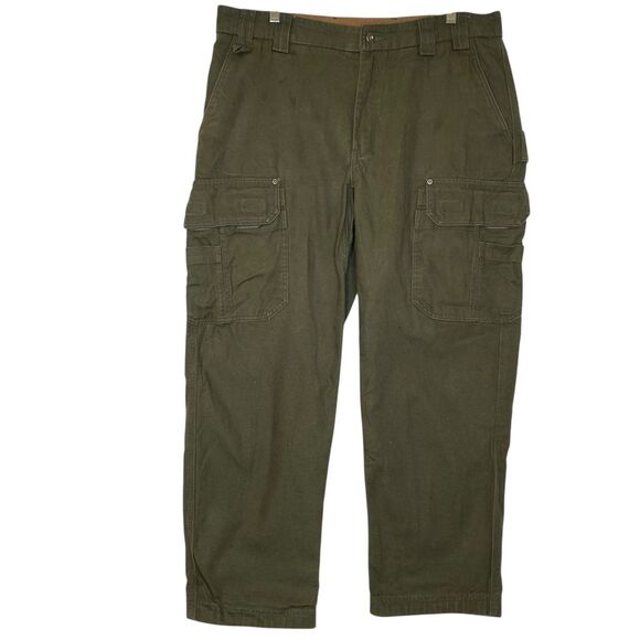 Duluth Trading Cargo Canvas Pants Men’s 36x29 Olive Green Work Outdoor Casual - Picture 1 of 12